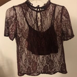 Burgundy lace American eagle top